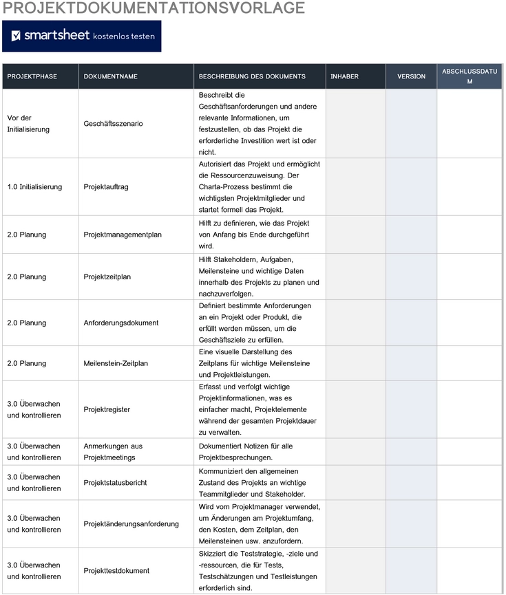 Word Vorlage F r Projekt Dokumentation Und Management Wordvorlagen