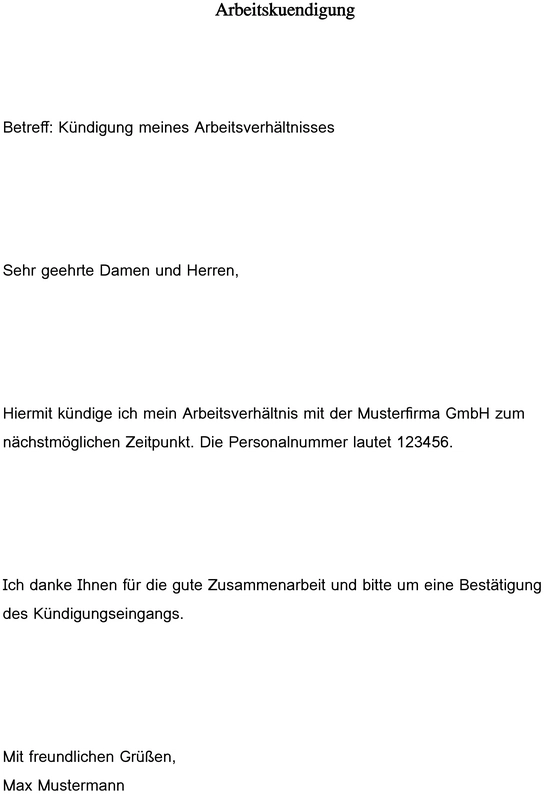 vorlage-kuendigung-eines-arbeitsverhaeltnisses