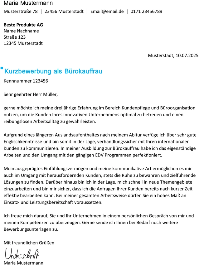 vorlage-kurzbewerbung-buerokauffrau