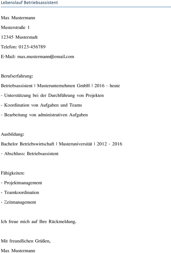 vorlage-lebenslauf-betriebsassistent