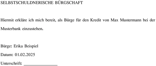vorlage-selbstschuldnerische-buergschaft-fuer-kredite