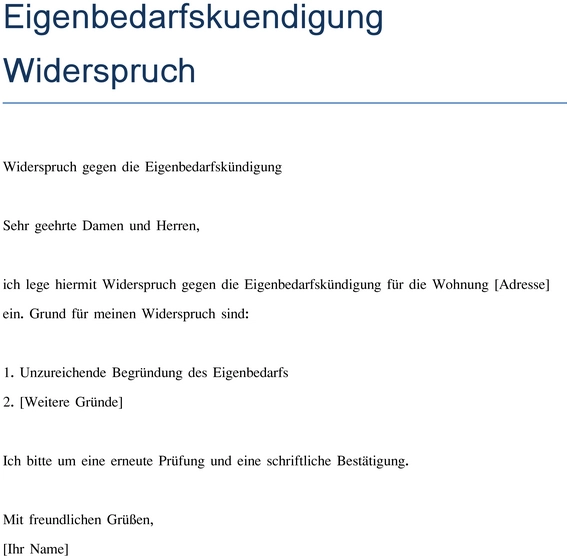 widerspruch-gegen-eigenbedarfskuendigung-vorlage