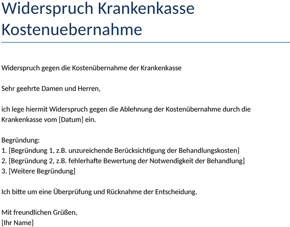 widerspruch-krankenkasse-kostenuebernahme