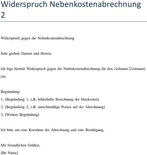 widerspruch-nebenkostenabrechnung-vorlage