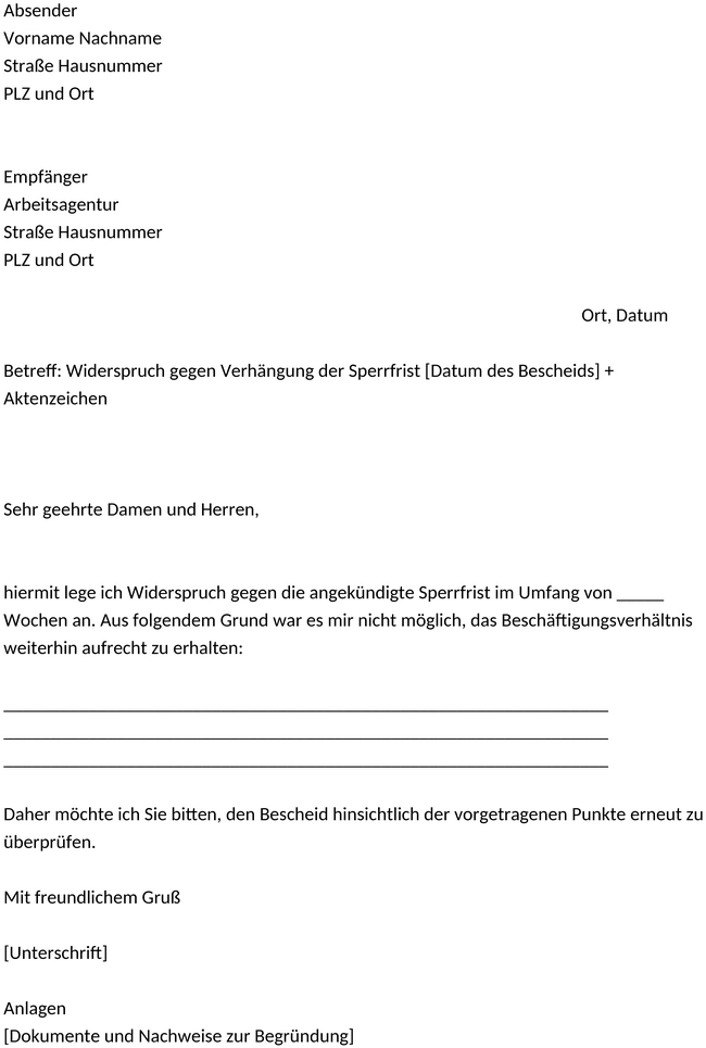 widerspruch-sperrfrist-arbeitslosengeld-vorlage-kuendigung