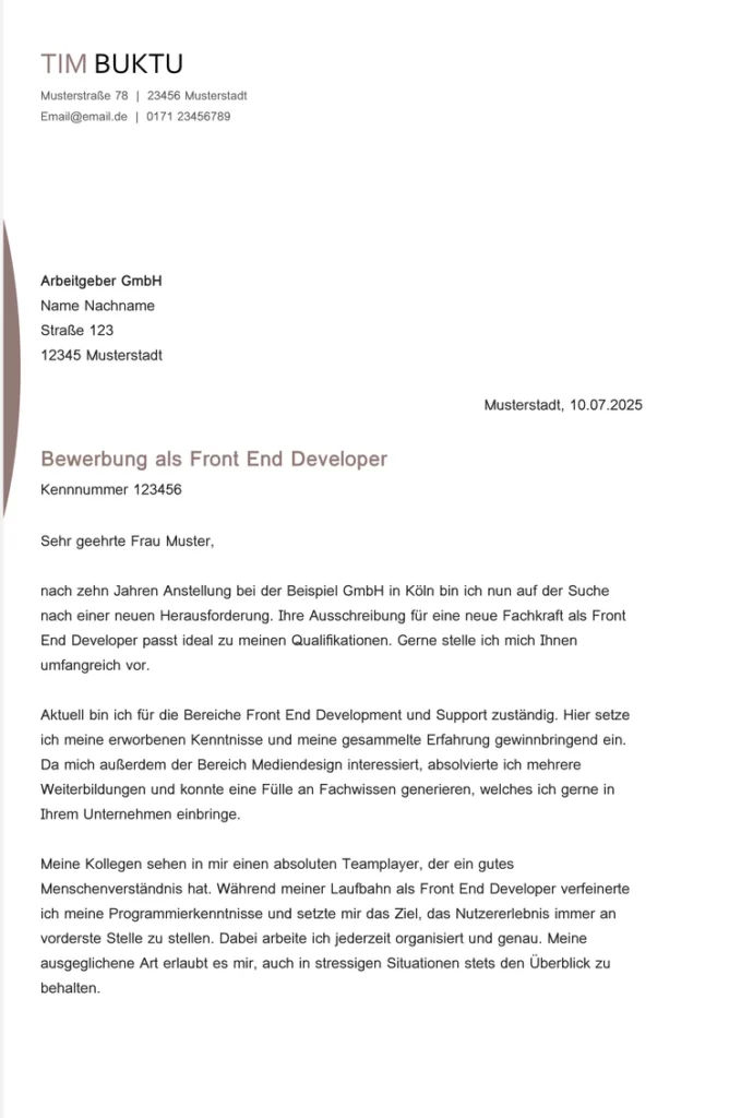 word-vorlage-bewerbung-front-end-developer