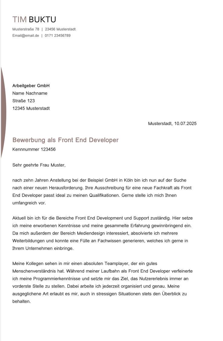 word-vorlage-bewerbung-front-end-developer