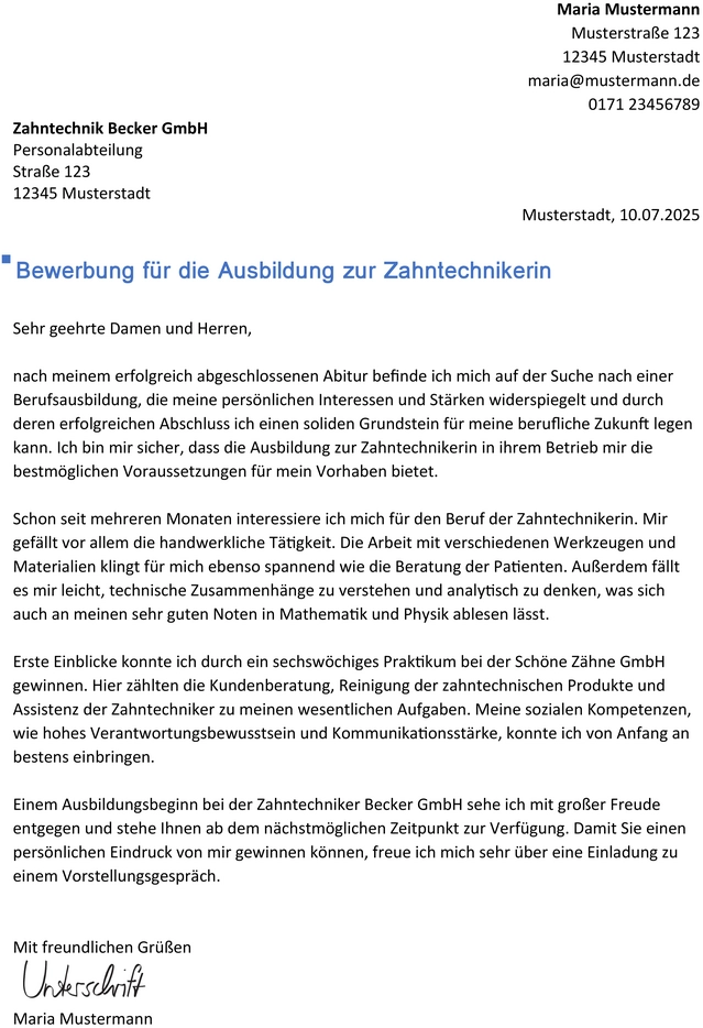 word-vorlage-bewerbung-zahntechnikerin-ausbildung