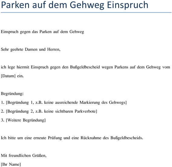 word-vorlage-einspruch-gegen-bussgeldbescheid-wegen-parken-auf-dem-gehweg