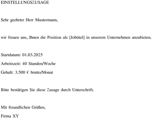 word-vorlage-einstellungszusage-offizielle-bestaetigung-neuen-anstellung