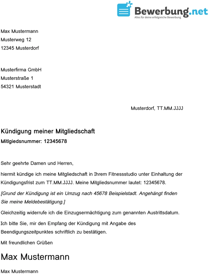 word-vorlage-kuendigung-fitnessstudiomitgliedschaft