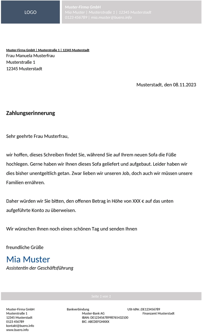 zahlungserinnerung-beispiel