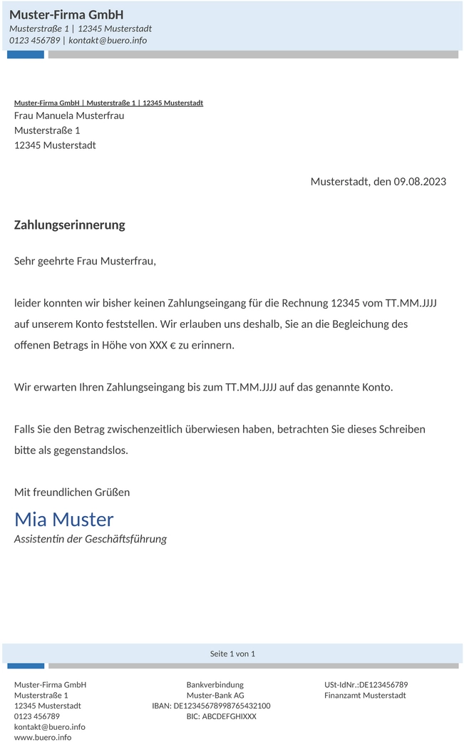 zahlungserinnerung-textvorlage