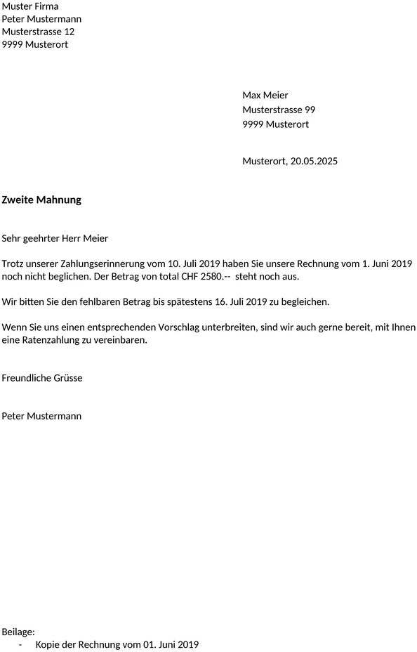 zweite-mahnung-geschaeftsvorlage