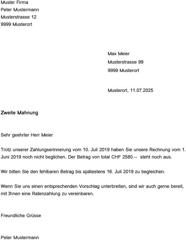 zweite-mahnung-vorlage