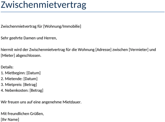 zwischenmietvertrag